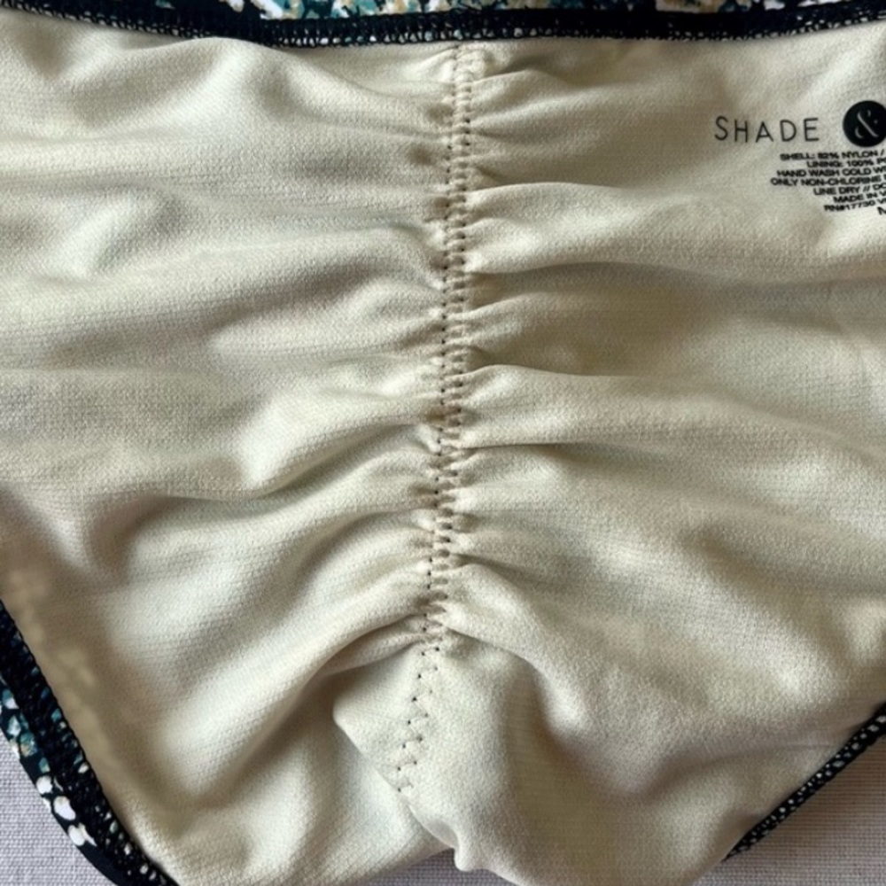 Lg NEW Shade & Shore Cheeky Triangle Tie Ruched Bikini Bottoms Blue Snakeskin - Picture 4 of 8